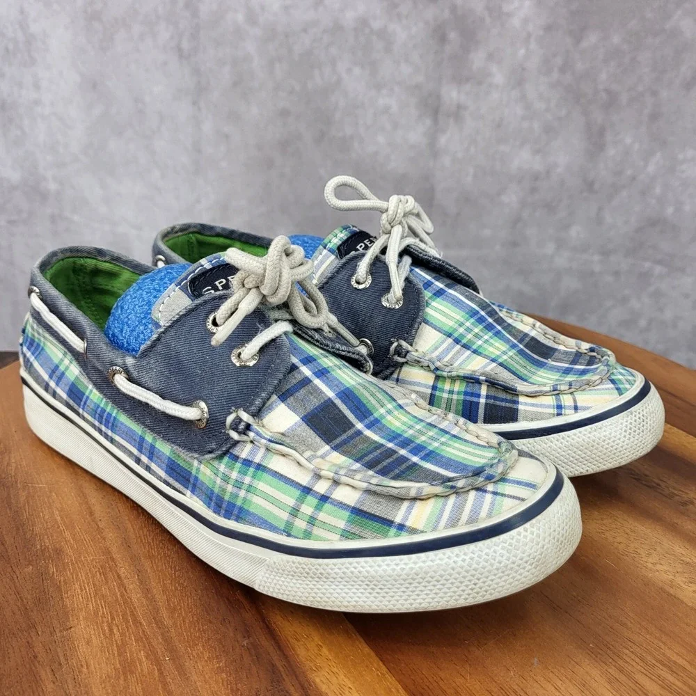 Sperry Top Sider Boat Shoes Womens 6 M Blue Plaid Canvas Loafers Slip On 9755828